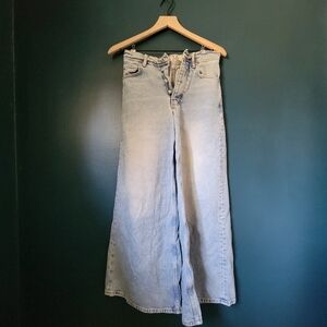 Free People Wide Leg High Rise Jeans Size 24 Button Fly
